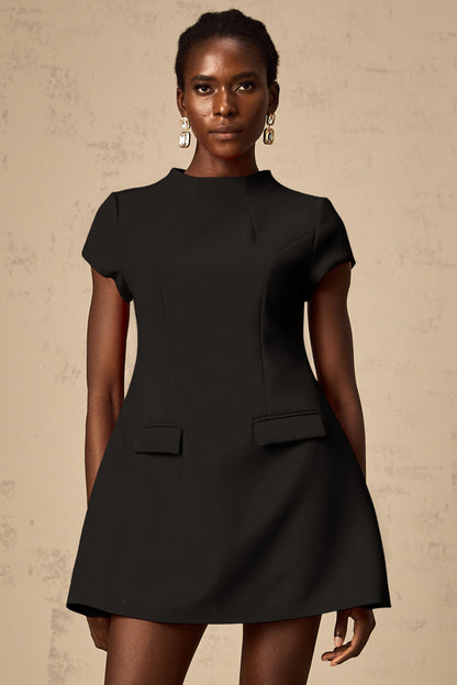 Esther Black Cap Sleeve Mini Dress