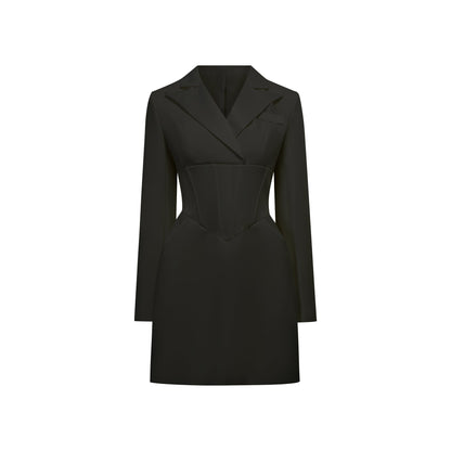 Inmaculada Black Boned Bodice Mini Blazer Dress