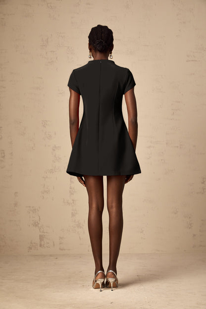 Esther Black Cap Sleeve Mini Dress
