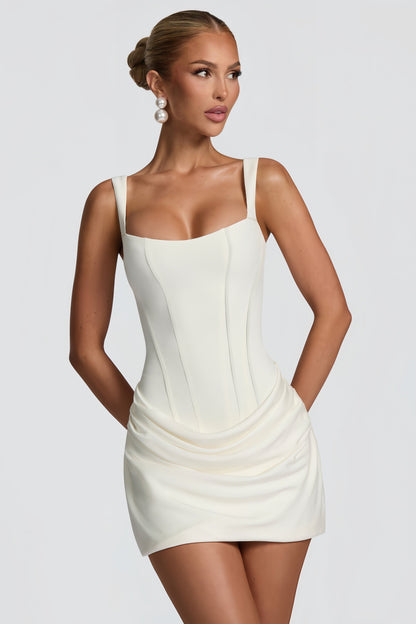 Paulette White Ruched Bodycon Mini Dress