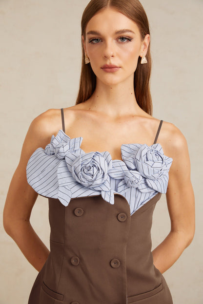 Johanna Brown Floral Panelled Mini Dress