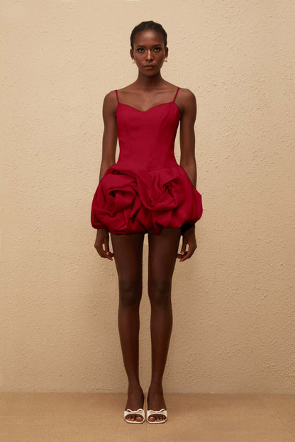 Melanie Red 3D Petal Bubble Mini Dress