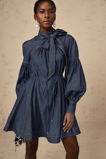Mirabel dark-blue contrast-stitch denim mini dress