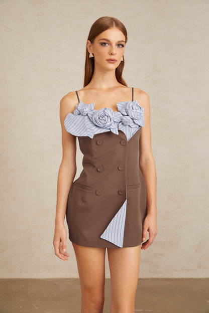 Johanna Brown Floral Panelled Mini Dress