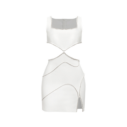 Hollow Out Sleeveless White Mini Dress