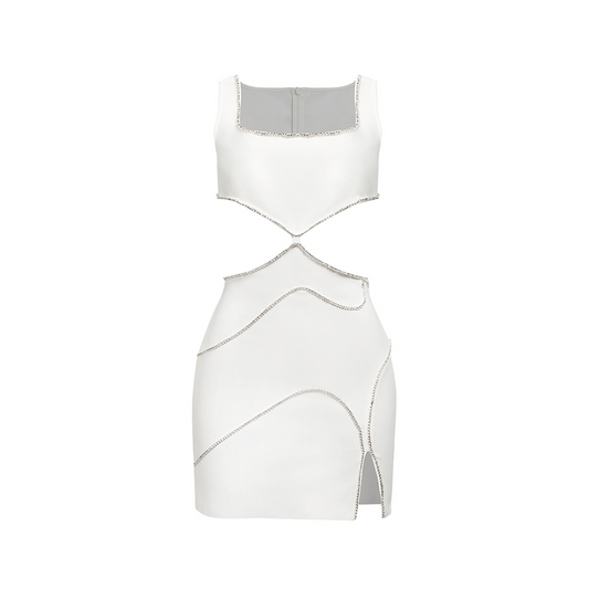 Hollow Out Sleeveless White Mini Dress