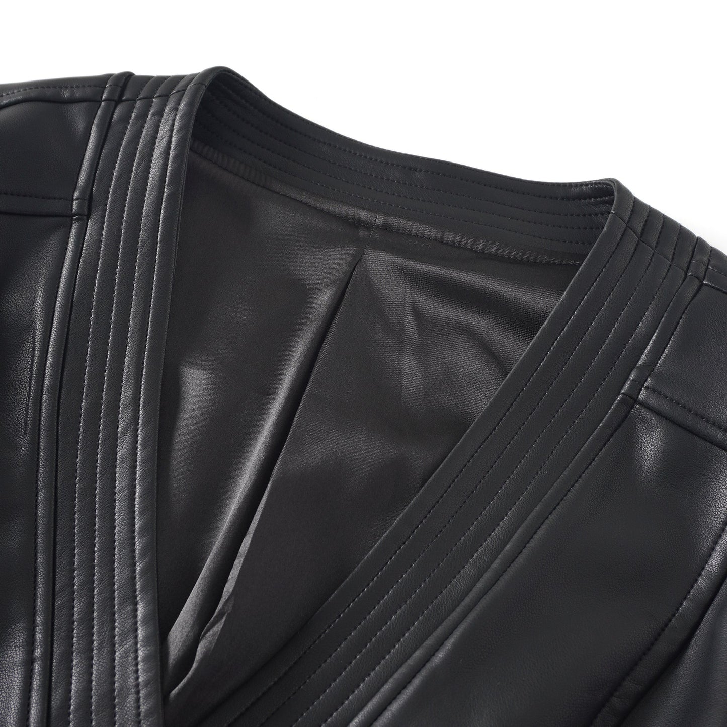 Amarante Black Double-Breasted Leather Mini Dress