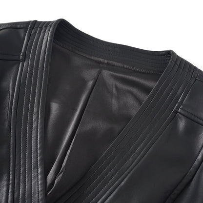 Amarante Black Double-Breasted Leather Mini Dress
