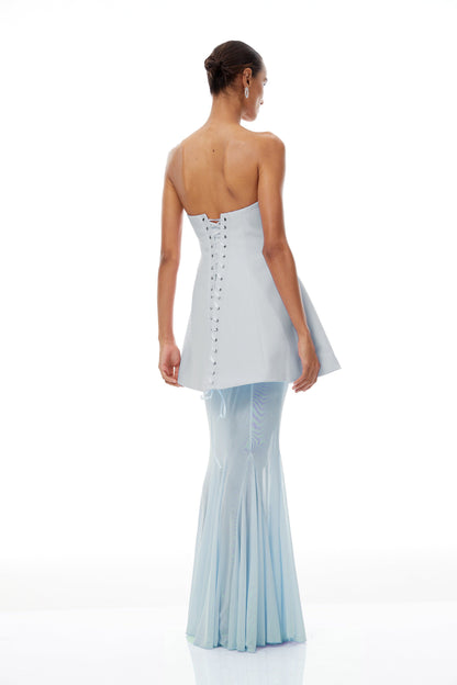 Mélanie Blue Corset Dress & Mesh Skirt Set