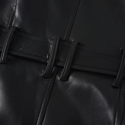 Amarante Black Double-Breasted Leather Mini Dress