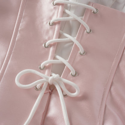Laurine Pink Ruffled Satin Mini Dress