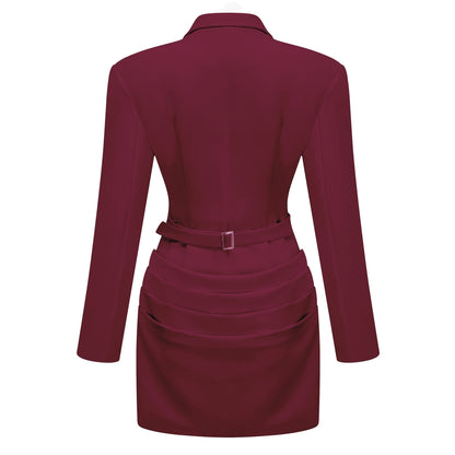 Rosette Burgundy Ruched Blazer Mini Dress