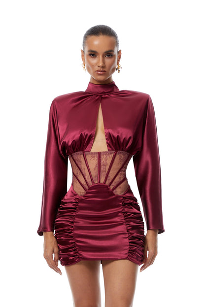 Imelda Red Lace Tulle Panel Satin Mini Dress