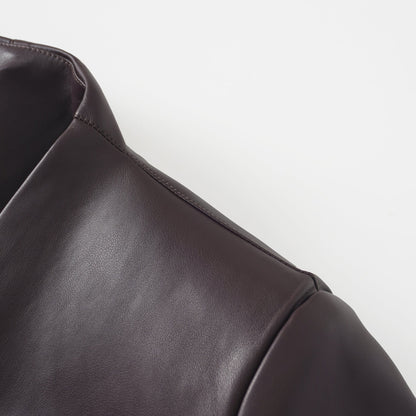 Solange Brown Leather Mini Blazer Dress
