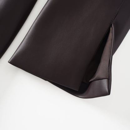 Solange Brown Leather Mini Blazer Dress