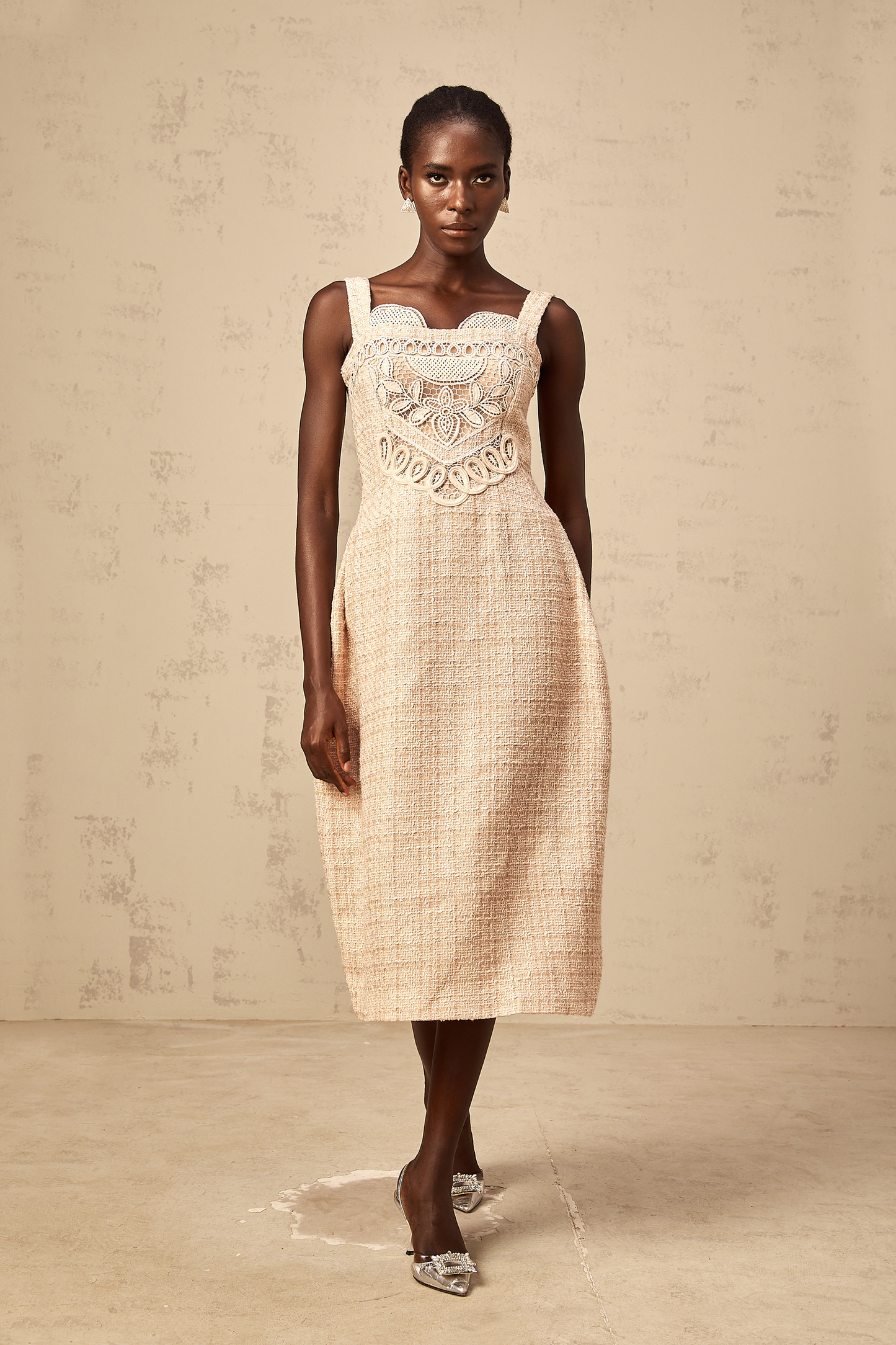 Véronica neutrals interwoven embroidered mini dress