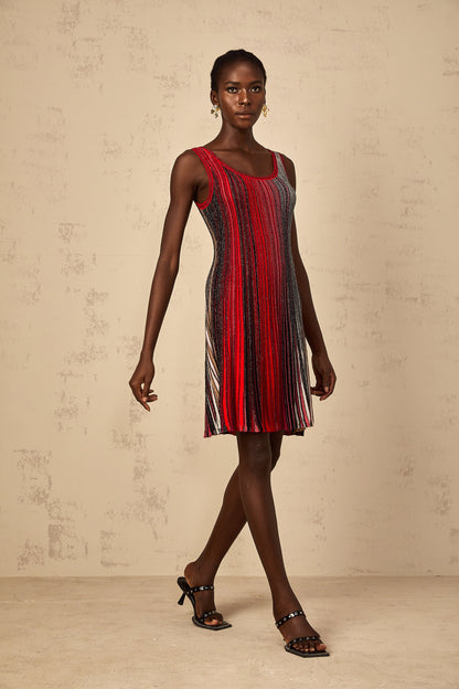 Amaryllis Red Sequin Striped Knit Mini Dress