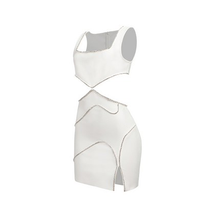 Hollow Out Sleeveless White Mini Dress