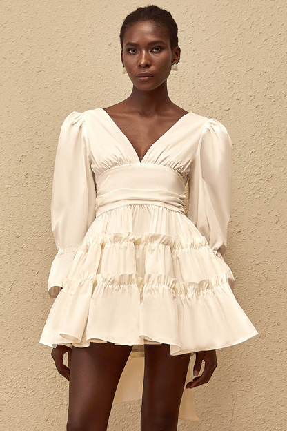 Jutta White Bowknot Shirred Mini Dress