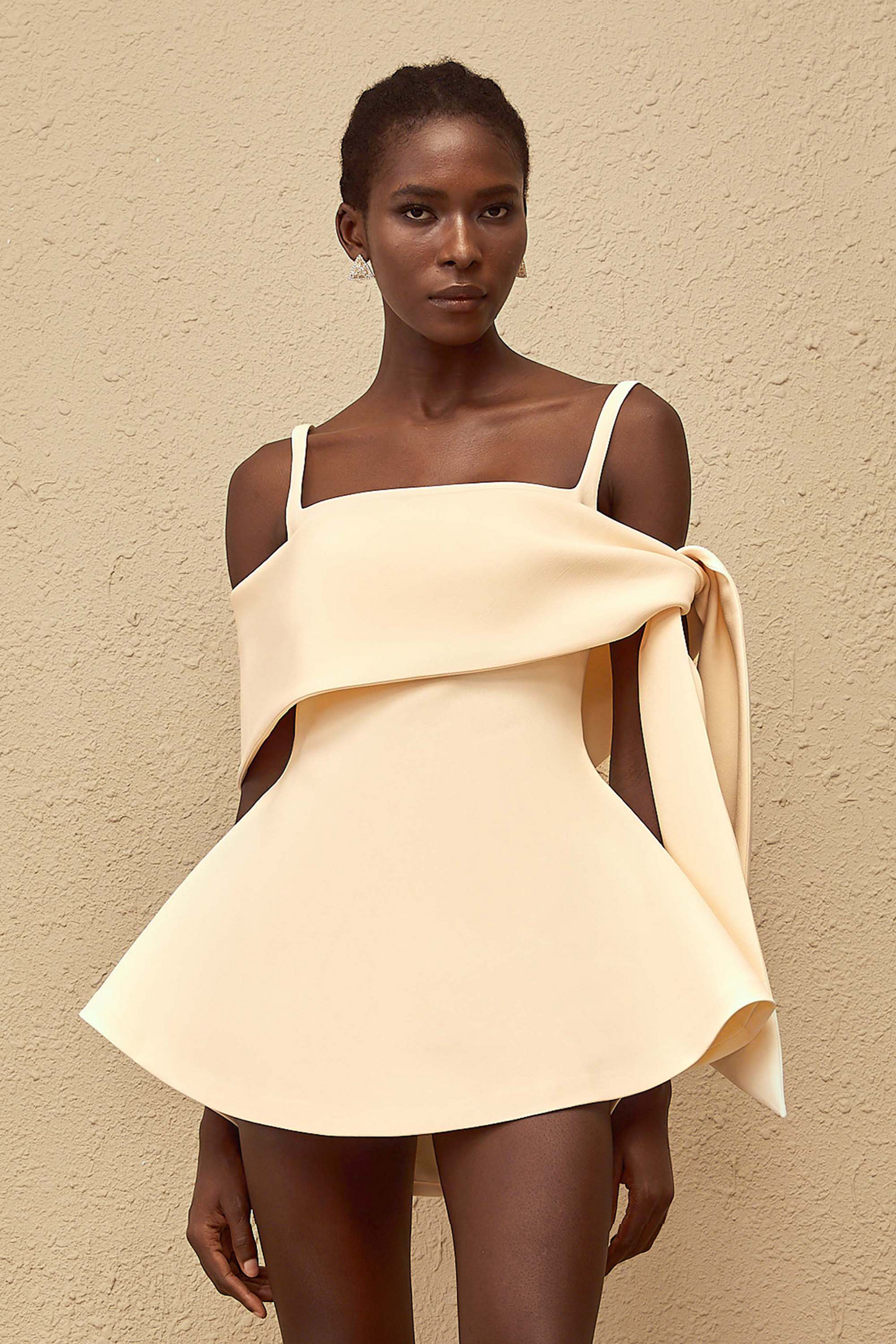 Garance Cream White Self Tie Flared Mini Dress