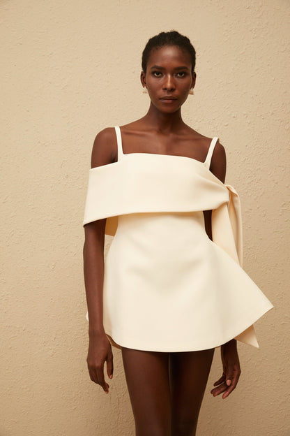 Garance Cream White Self Tie Flared Mini Dress