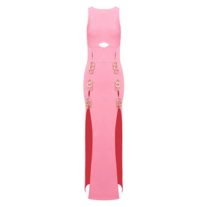 Pink High Double Side Slit Maxi Dress