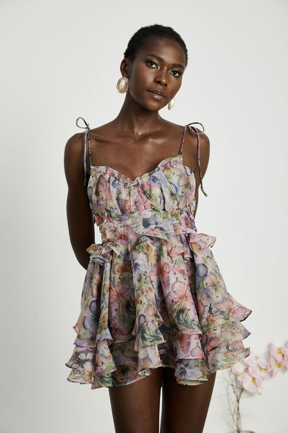 Juliette floral print pleated mini dress