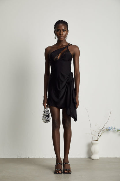 Juana lace-detail asymmetrical mini dress