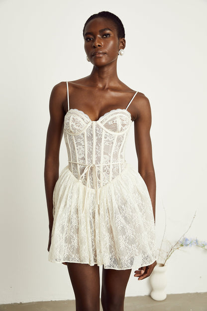 Armelle white floral-lace corset mini dress