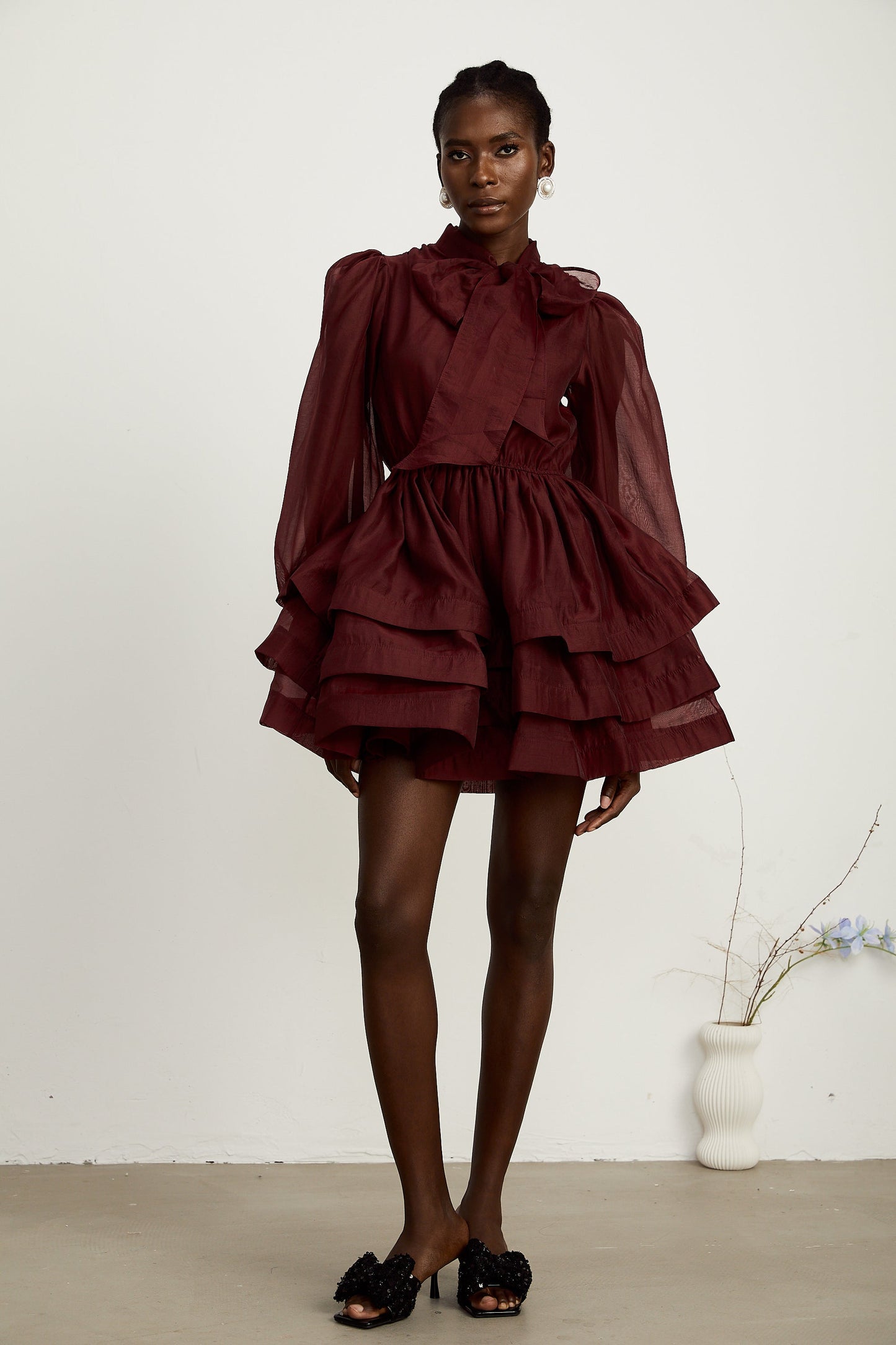 Élodie tiered flared mini dress in Red