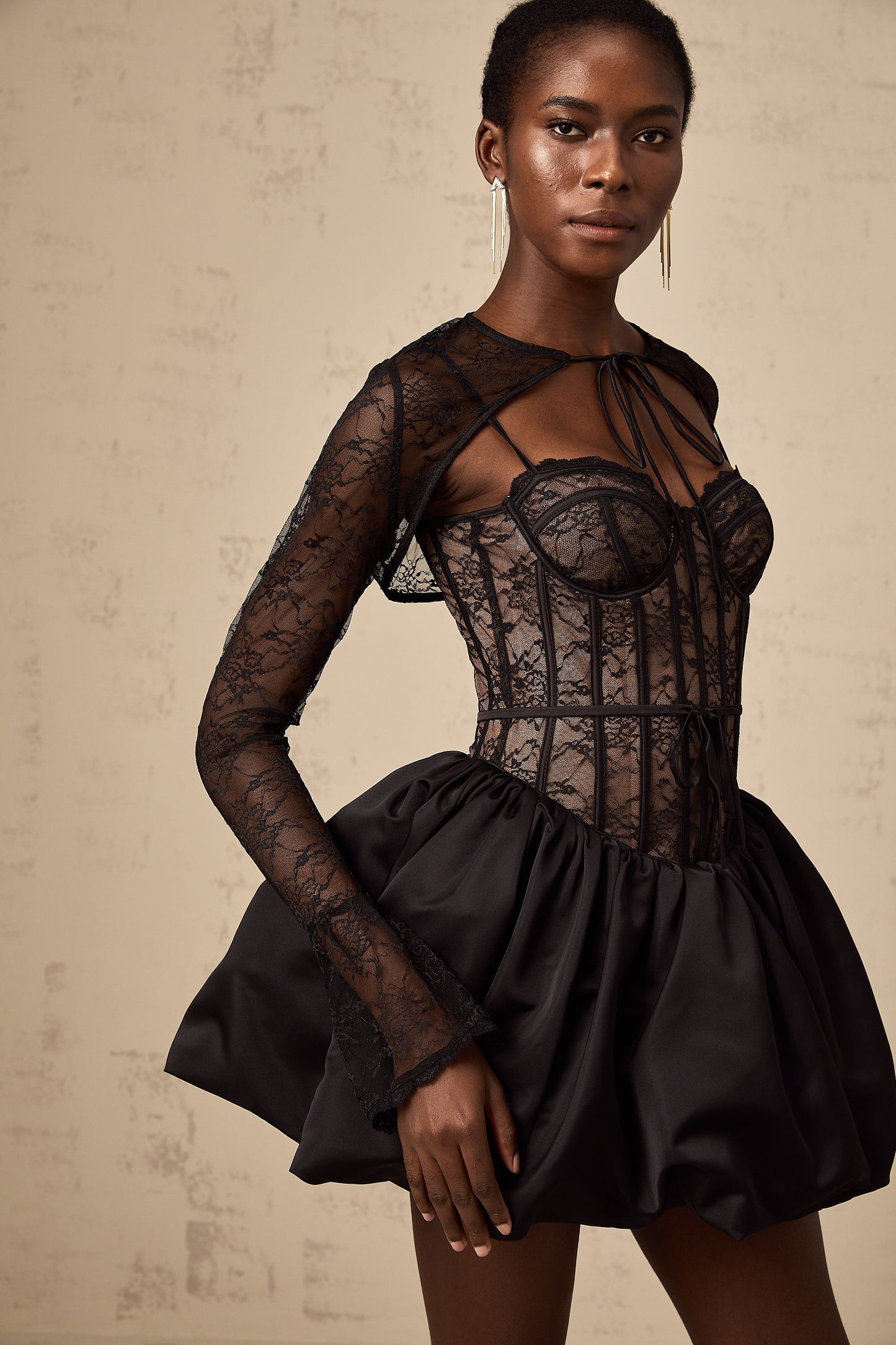 Louise black floral-lace vest & dress matching set