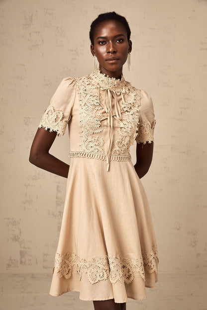 Axelle corded-lace flared mini dress