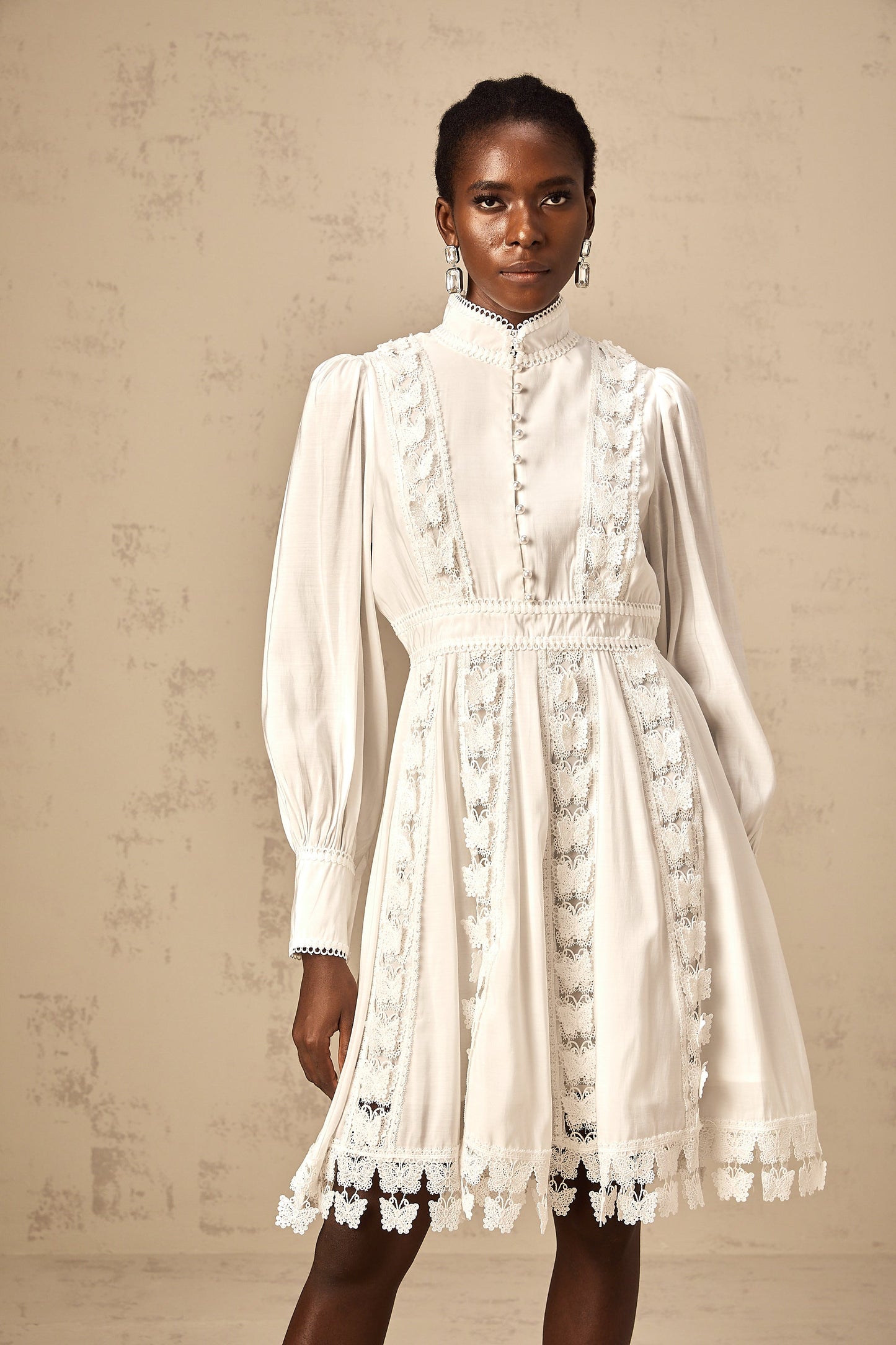 Cyrielle white butterfly-appliqué mini dress