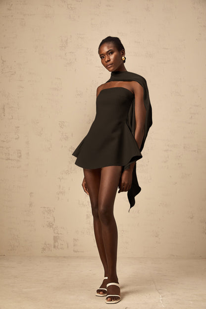 Danaé ribbon-design flared mini dress in Black