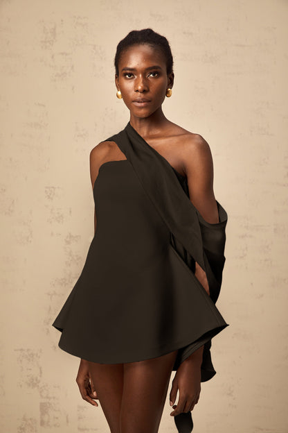 Danaé ribbon-design flared mini dress in Black