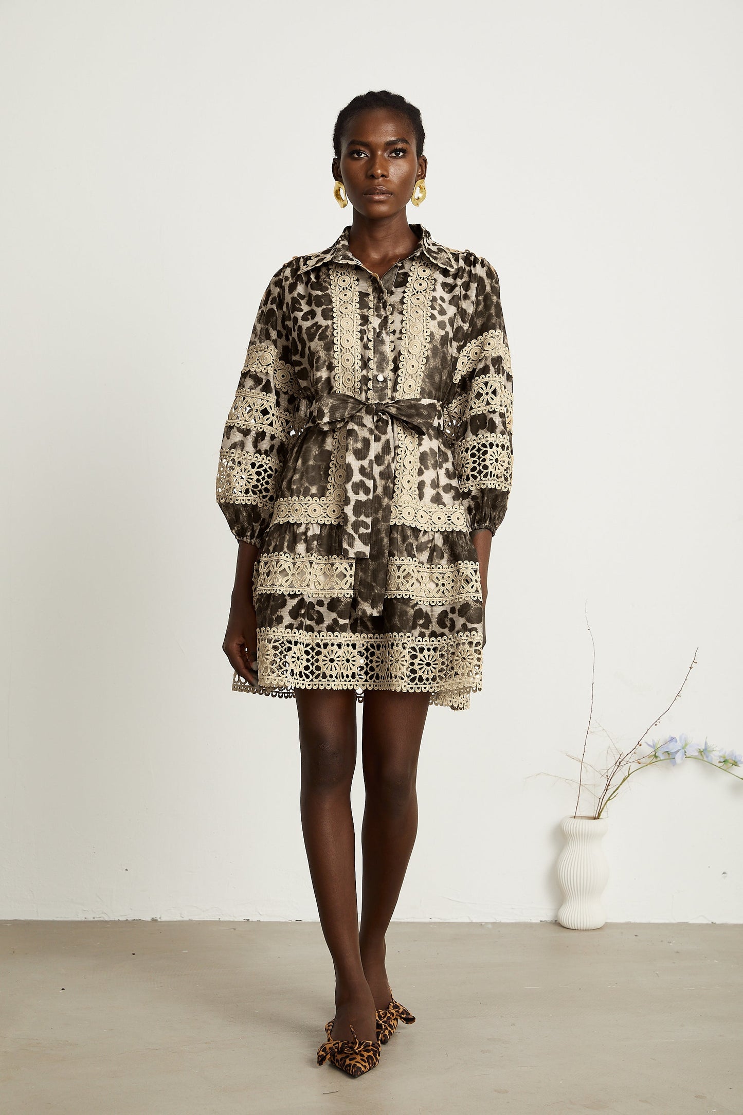 Léonor leopard-print cut-out panelled mini dress