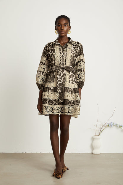 Léonor leopard-print cut-out panelled mini dress