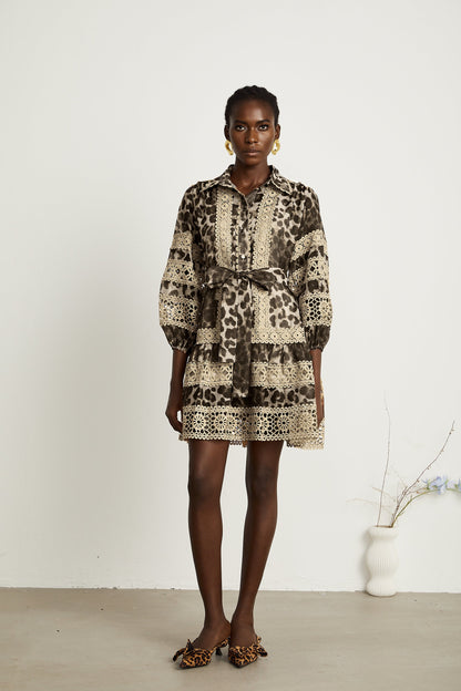 Léonor leopard-print cut-out panelled mini dress