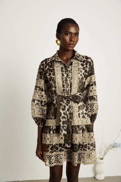 Léonor leopard-print cut-out panelled mini dress