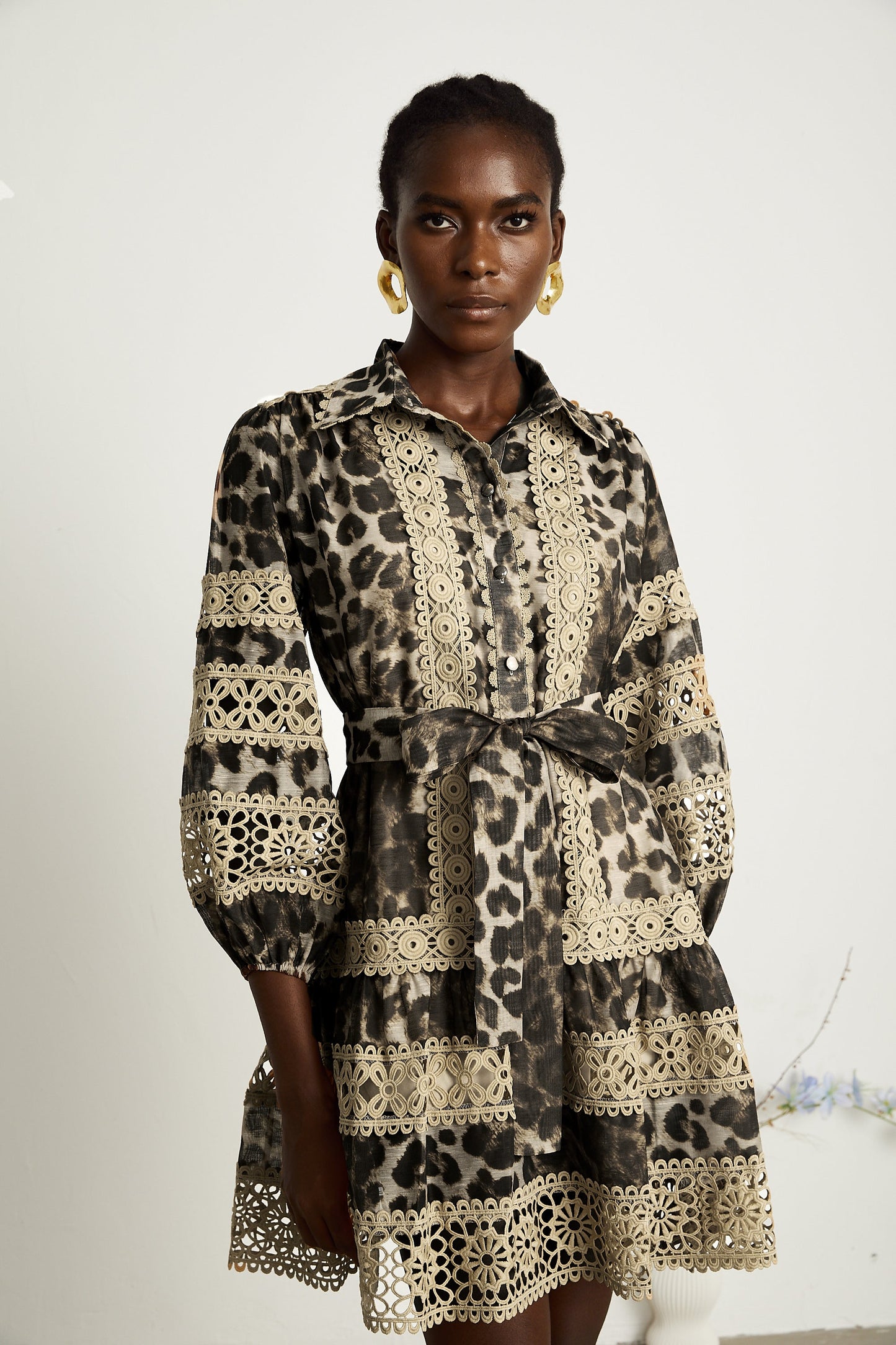 Léonor leopard-print cut-out panelled mini dress