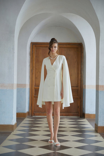 Karin Neutral Cape Design Mini Blazer Dress