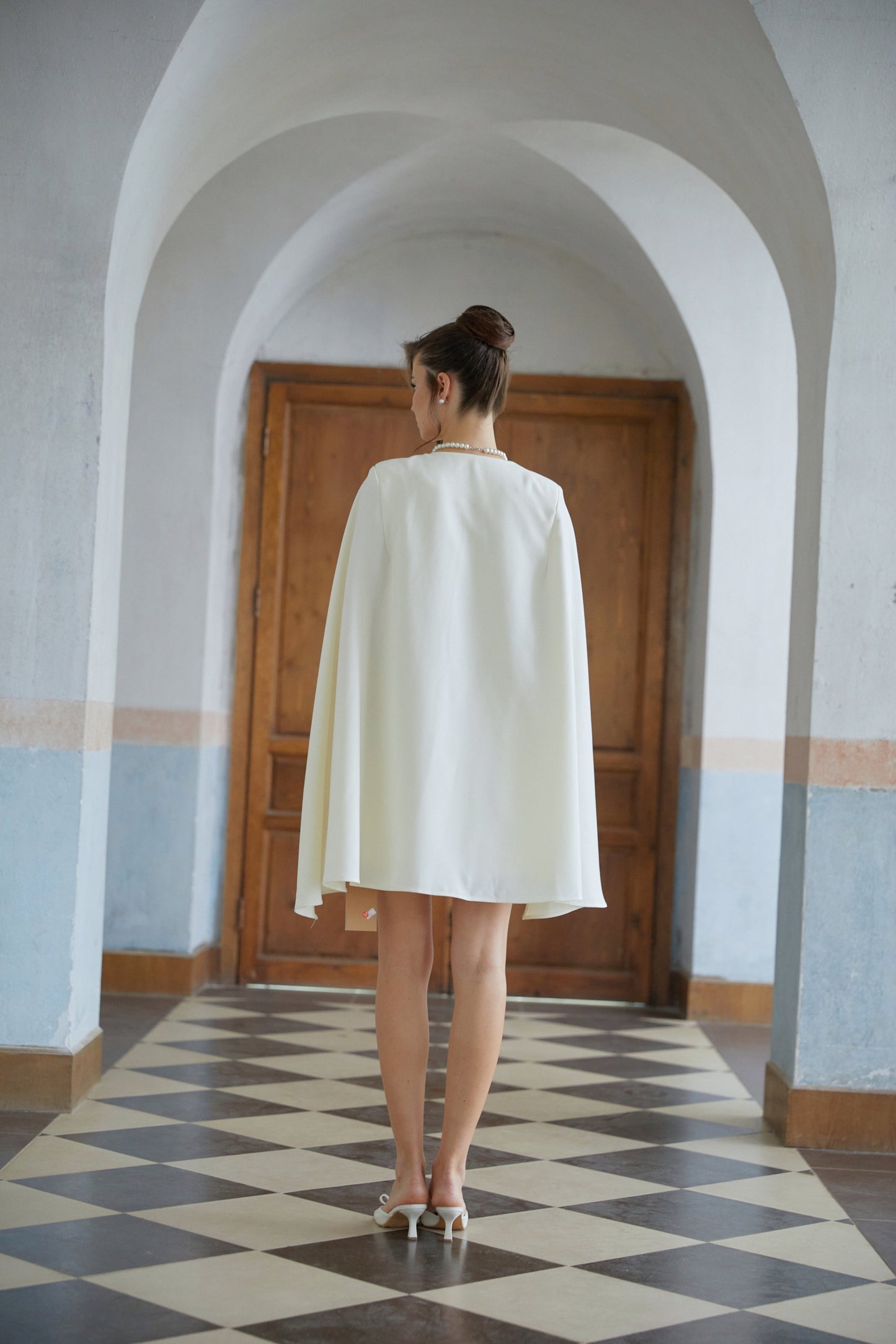 Karin Neutral Cape Design Mini Blazer Dress