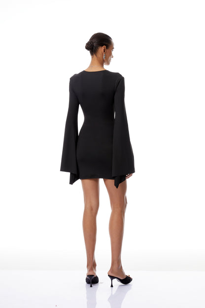 Kinsley Black Bell Sleeve Lace Up Mini Dress