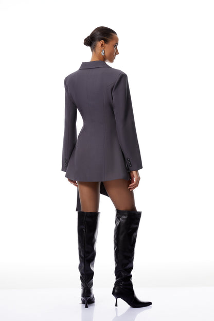 Evelyn Grey Wrap Mini Blazer Dress