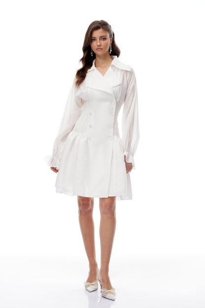 Giana White Double-Breasted Mini Shirt Dress