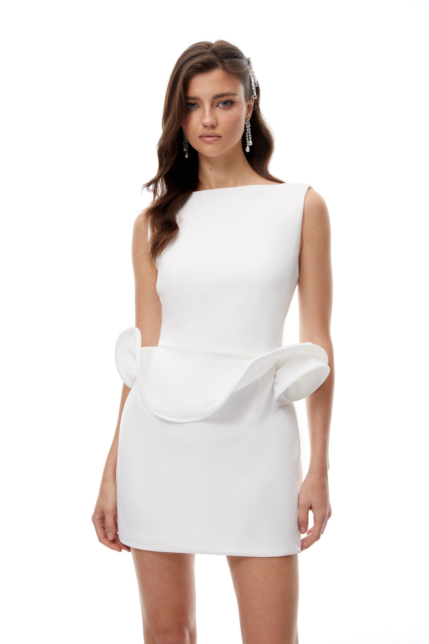 Dorothée White Open Back 3D Petal Mini Dress