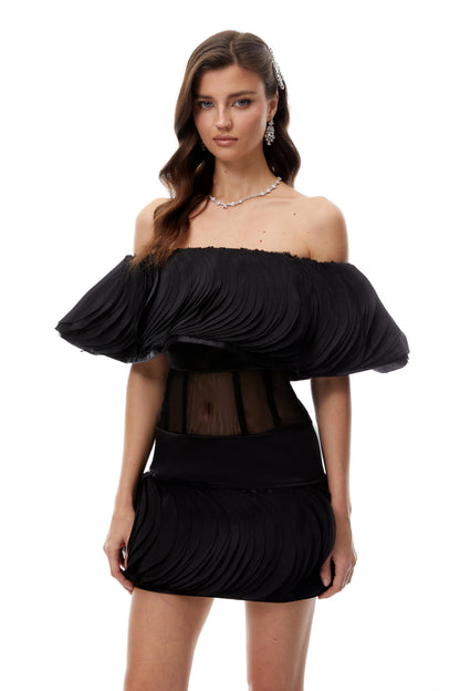 Mabel Black Layered Ruffled Mini Dress