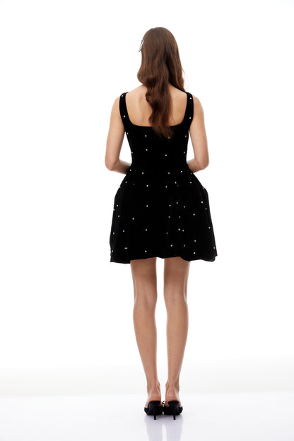 Selma Black Crystal Embellished Velvet Mini Dress