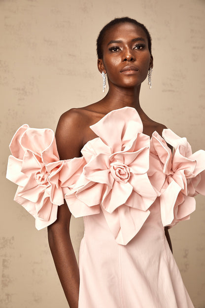 Juliette pink off-shoulder 3D-petal mini dress