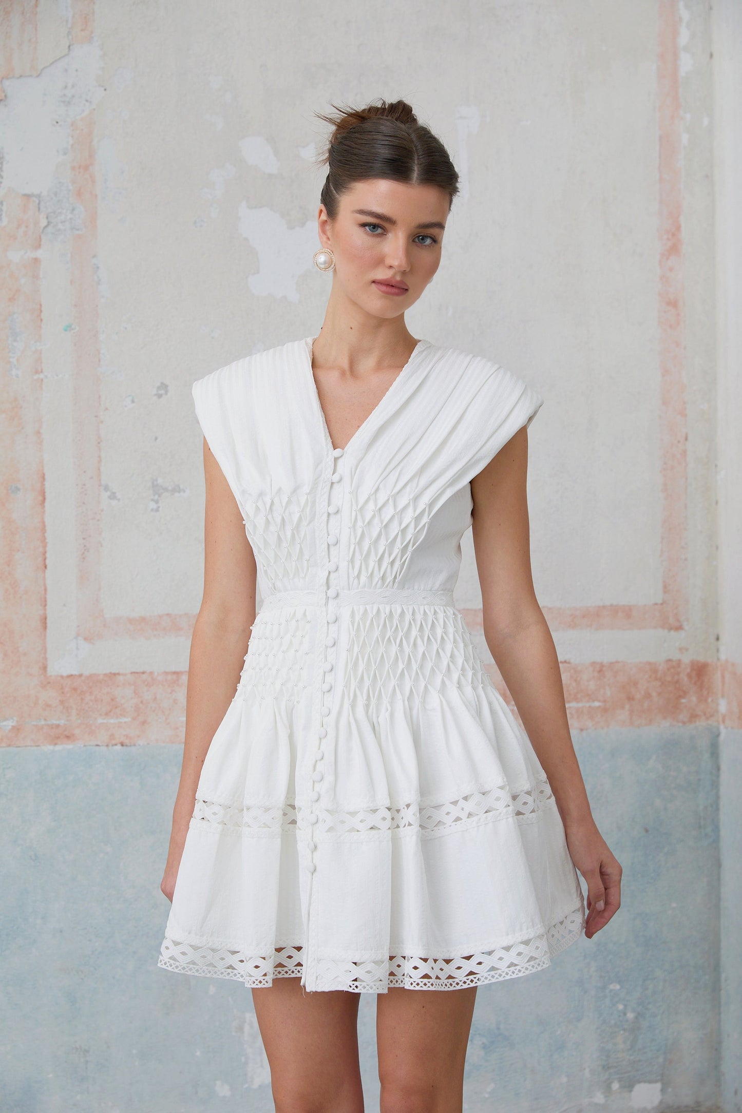 Anaïs cut-out faux-pearl embellished mini dress
